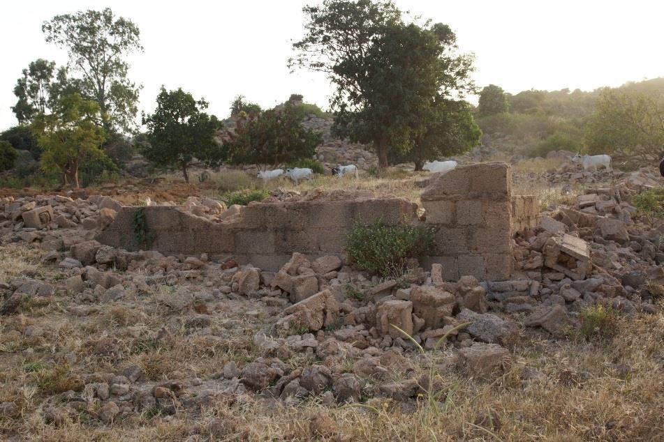 The ruins of a church, now surrounded by Fulani herdsmen and their cattle